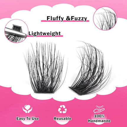 FANXITON DIY Lash Extension Kit Full Lash Clusters 288 pcs Thick Lash Clusters Kit D 10-18 mm Cluster Eyelash Extension Kit with Lash Bond and Seal Lash Tweezers Individual Lashes For Beginners