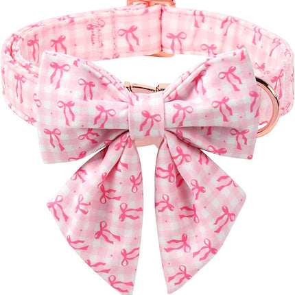 Girl Dog Collar with Lady Bow - Elegent Spring Dog Collrs Girly Pink Bow Sailor Bowtie Collars, Adjustable Metal Buckle Female Dogs Collar for Small Medium Large Dogs S