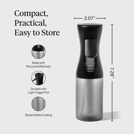 Kitsch Continuous Spray Bottle for Hair – Fine Mist Water Mister & Water Spray Bottle – Recycled Hair Spray Bottle – Spray Bottles for Cleaning, Styling, Plants & More – Black, 150ml