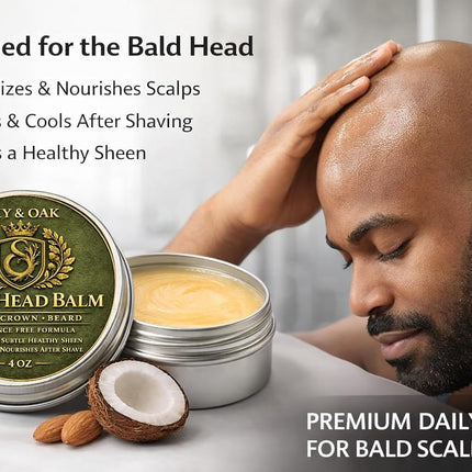 Bald Head Balm for Men – All-in-One Daily Care for Scalp, Face & Beard – Fragrance Free Balm with Jojoba, Sweet Almond, Coconut Oil, Vitamin E & Shea Butter – 4 oz