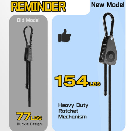 Lucky Straps 48" Black Adjustable Carabiner Bungee Cords with Hooks, 8 Pack