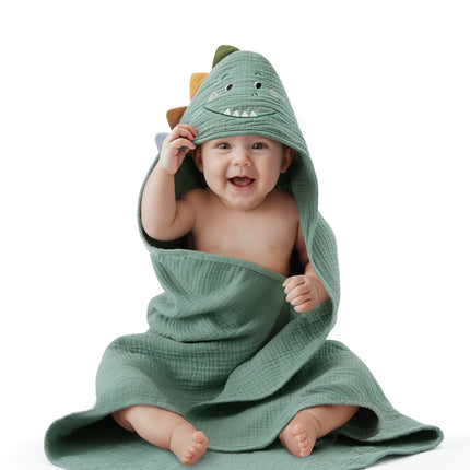 Muslin Baby Hooded Towel 2 Pack, Soft & Absorbent Bath Towel for Infant, Toddler, Unisex, Baby Gift, Newborn Essentials, Bear & Lamb