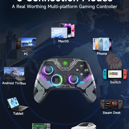 PC Controller - Enhanced Wireless Bluetooth Controller with Hall Joysticks/Hall Triggers/RGB Lighting - No Stick Drift, No Dead Zone - Work for Windows PC, Android, Steam and Switch