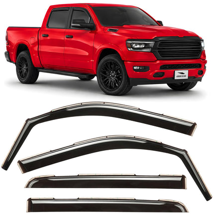 in-Channel Extra Durable Rain Guards for Trucks Dodge RAM 1500 2019-2026 Crew Cab, Window Deflectors, Vent Window Visors, 4 Pieces - 220159