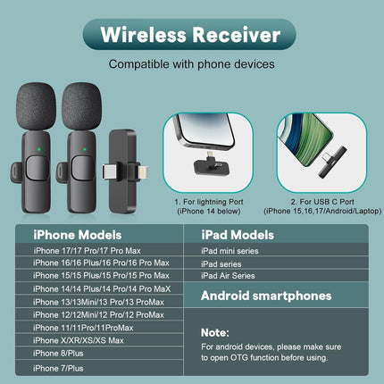 MAYBESTA Wireless Mini Microphone for iPhone, Android Phone - Lavalier Lapel Mic for Audio Video Recording - Clip on Content Creator Microphones for YouTube Tiktok Podcast Vlogging