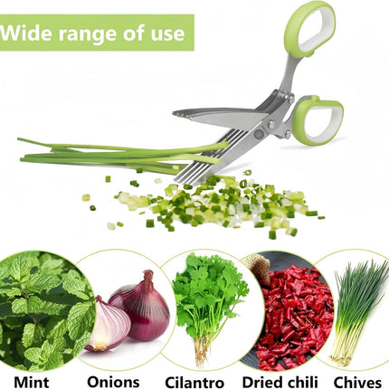 Tijeras de hierbas de 5 hojas con peine de limpieza y cubierta protectora, tijeras de cocina de acero inoxidable para cortar hierbas frescas, cebollines, cilantro, albahaca y verduras de hoja, verdes