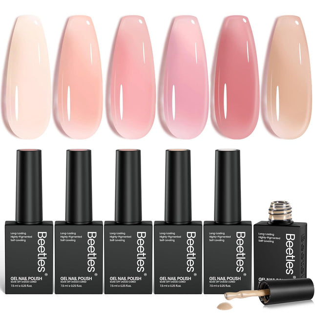 Nude Gel Nail Polish Set - 6 Sheer Neutral Colors