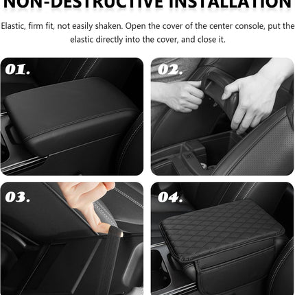 Stacool Upgraded Car Center Console Cover,Microfiber Leather Car Armrest Cover Cushion with 2 Storage Bags,Universal Car Armrest Storage Box (Beige)