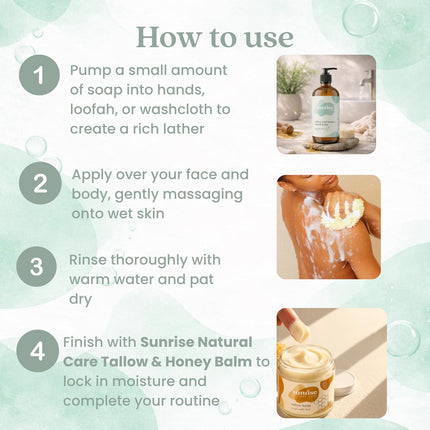 Tallow & Honey Liquid Soap – Peppermint – Natural Face, Body & Hand Wash – Grass-Fed Beef Tallow Cleanser – Gentle Moisturizing Soap – 16 oz