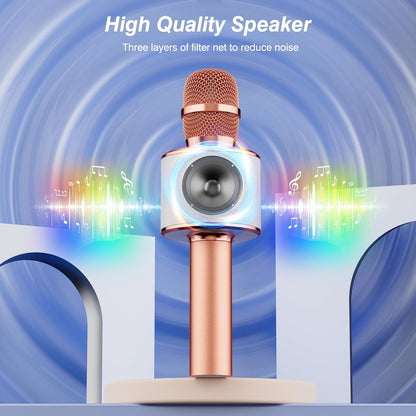 Wireless Bluetooth Karaoke Microphone, 3-in-1 Portable Handheld Mic Speaker Machine, Rose Gold - photo 2