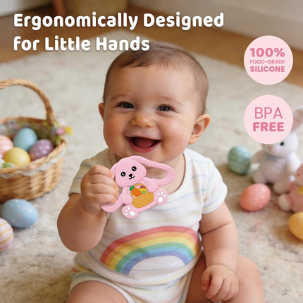 Easter Basket Stuffers Baby Teething Toys, Bunny Silicone Teething Toy for Babies 0 3 6 9 12 18 Months, Easter Basket Stuffer Essential, Baby Rabbit Carrots Teether for Baby & Toddler First Gifts