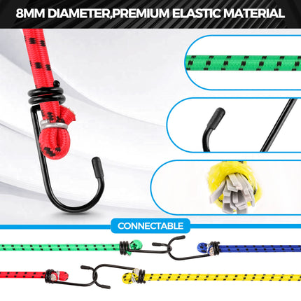 12 Pack Bungee Cords with Hooks,Heavy Duty Outdoor Elastic Straps