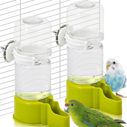 BNOSDM Automatic Bird Water Dispenser 2 Pcs No Mess Parrot Cage Water Feeder Drinker Suspended Bird Drinking Device Parakeet Cage Accessories for Budgies, Cockatiel, Conure, Canary, Finch (Green)