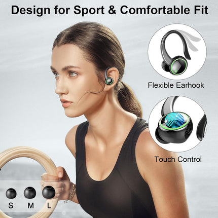Wireless Earbuds, 2026 Bluetooth 5.4 Headphones Sports, 50 Playback Over-Ear buds with ENC Noise Cancelling Mics, Deep Bass Fitness Earphones Gym Running Workout, IP7 Headset with Earhook, LED Display