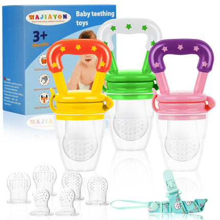 Alimentador de frutas para bebé/chupete de alimentos frescos (paquete de 3) - Alimentadores para dentición infantil | Mordedor de silicona para bebés | Chupete esencial para alimentos sólidos para bebés, niños pequeños e infantes