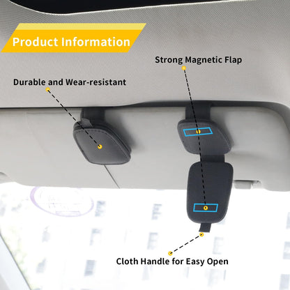 Sunglass Holder for Car, Magnetic Leather Sunglasses Holder and Ticket Card Clip, Car Visor Accessories - photo 4