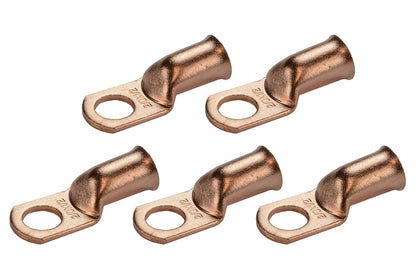 5 Pack Bare Copper Welding Battery Cable Ends, Lugs Terminal 2/0 AWG 1/2" Hole (6 AWG to 1/0 AWG Options Available)