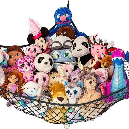 Lilly's Love Large Stuffed Animal Hammock | Corner Hanging Organizer, Stuffed Animal Storage | Easy to Hang Plushie Net w/Included Anchors & Hooks | Cute Room & Bedroom Decor (Black)