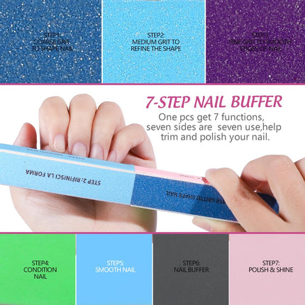 Limás y pulidores de uñas, kit de limas de uñas de 20PCS. Bloque pulidor rectangular y lima de uñas de 7 lados de 100/180 Grit y pulidor. Kit de preparación de uñas. Herramientas de manicura