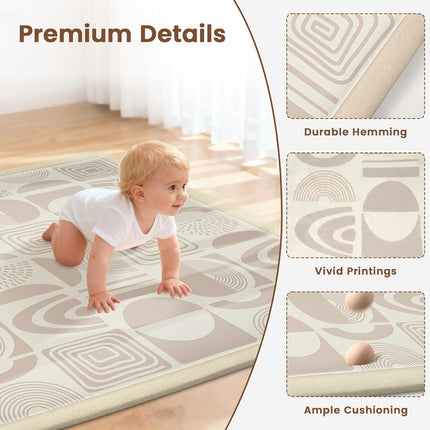 50"×50" Baby Play Mat for Floor & Playpen, 1.2" Thick High-Density Foam Nursery Mat for Tummy Time, Soft Plush Carpet with Non-Slip Bottom for Infant Toddler Baby Crawling & Playing (Khaki)