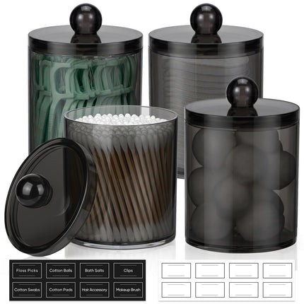 Paquete de 4 dispensadores acrílicos para hisopos, bolas de algodón y palillos de hilo dental