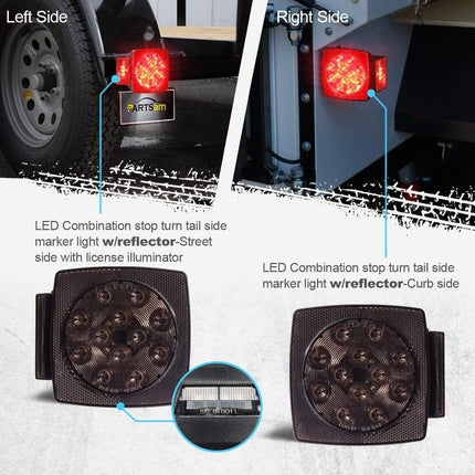 12V Submersible Square Led Trailer Lights Smoked Red Combination Led Stop Tail Brake Turn Signal Light for Trailers Under 80" Boat Trailer Truck Marine Camper RV Snowmobile IP68