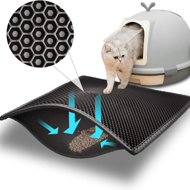 Cat Litter Mat Double Layer Waterproof Urine Proof Trapping Mat 1 Pack (Black, 24x15 Inch (Pack of 1))