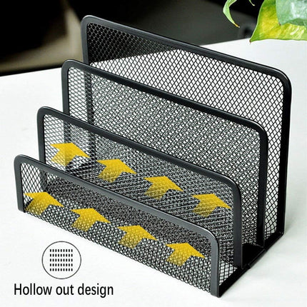 Metal Mesh Desk Organizer File Holder, 4 Slot Desktop Letter Tray, Mail Sorter for Office, Home, Black
