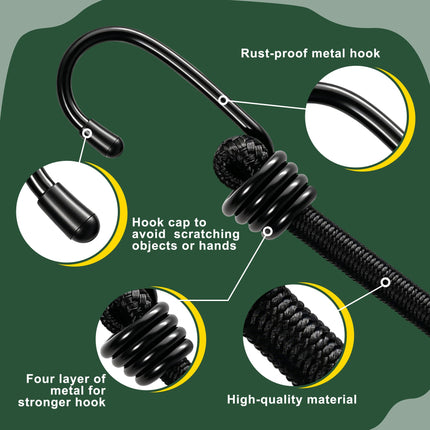 24 Inch Bungee Cords with Hooks 4 Pack