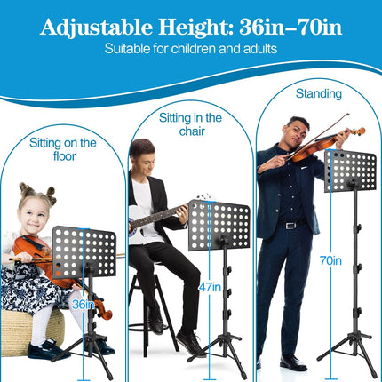 70in Sheet Music Stand, Heightened Music Stand, Adjustable Music Sheet Stand Portable Folding with Carry Bag for Guitar, Ukulele, Violin Players(Higher Version, 1 pack)