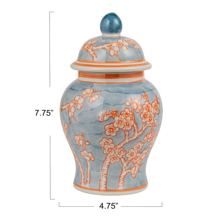 Decorative Ceramic Ginger Jar with Domed Lid, Light Blue
