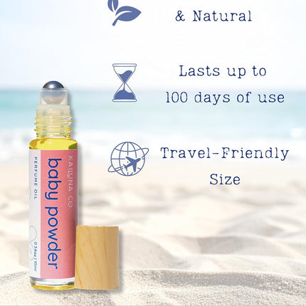 Kailuna Co. Baby Powder Pure Essential and Fragrance Oil Perfume Roll On with Pure Organic Jojoba Oil, Alcohol Free, Handmade in California, 0.34 Fl Oz