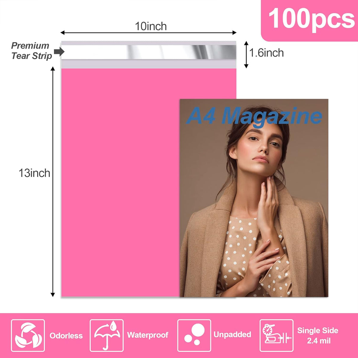 Pink Poly Mailers 10x13 Inch, 100 Count Self-Seal Shipping Bags - photo 2