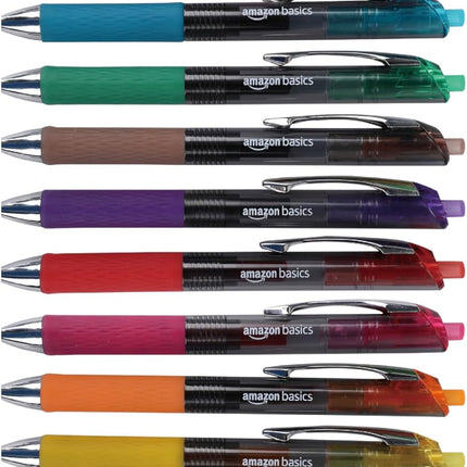 Amazon Basics Retractable Gel Pens, Fine Point 0.7mm, Smooth Writing, Assorted Colors, 12-Pack