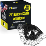 Pack of 50) Tarp Straps for Flatbed Trailers, 21" Long Natural Rubber Bungee Cord Tie-Downs Ideal for Securing Tarps, Canvases, Cargo in Cold Climates | Tie-Downs w/Metal S-Hooks
