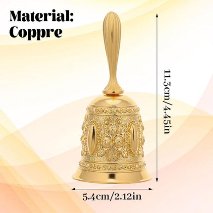 Gold Vintage Engraved Hand Bell, Super Loud Alloy Copper Bell, Multi-Purpose Gold Bells for Wedding, Dinner, Classroom, Meditation