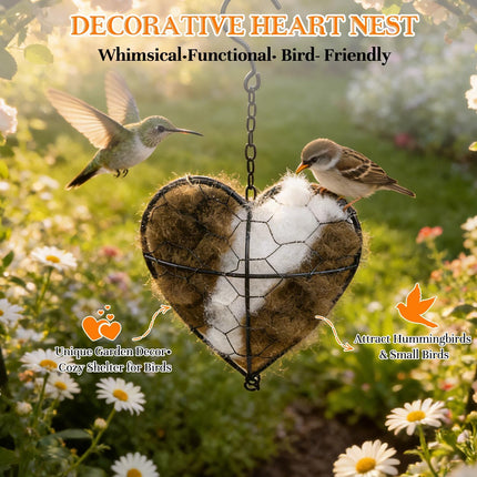 Handmade Alpaca Fiber Bird Nesting Heart–Refillable Natural Nesting Material Holder for Wild Birds,Hummingbirds&Chickadees,Winter Shelter&Garden Decoration,Spring and Summer Fowl Gifts for Bird Lovers