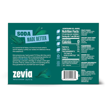 Zevia Zero Sugar Soda, 6 Flavor Soda Variety Pack, 12 oz Cans (24-Pack) – Naturally Sweetened, Non-GMO Project Verified, Gluten-Free, Vegan