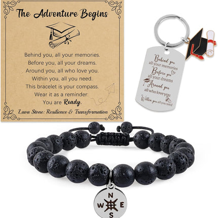 Graduation Gifts for Her Him 2026 Inspirational Compass Graduation Bracelets Keychain with Gift Message Card for Women Daughter Son Friends Middle High School College Students