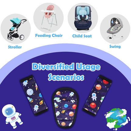 3 Pcs Car Seat Stroller Straps Pads for Baby, Newborn Soft Shoulder Strap and Crotch Covers, Universal Shoulder Straps Pads for Car Seat, Pushchair, High Chair (Starry Sky)