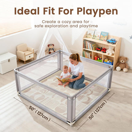 50"×50" Baby Play Mat for Floor & Playpen, 1.2" Thick High-Density Foam Nursery Mat for Tummy Time, Soft Plush Carpet with Non-Slip Bottom for Infant Toddler Baby Crawling & Playing (Khaki)