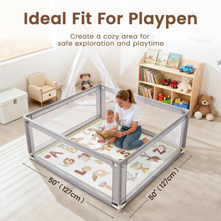 50"×50" Baby Play Mat for Floor & Playpen, 1.2" Thick High-Density Foam Nursery Mat for Tummy Time, Soft Plush Carpet with Non-Slip Bottom for Infant Toddler Baby Crawling Playing (Alphabet)