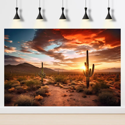 Reptile Habitat Background Sunset Desert Terrarium Background Towering Saguaro Cacti Silhouetted Against Sky Rugged Terrain Vibrant Desert Colors Landscape Tank Backdrop Vinyl 48x18in