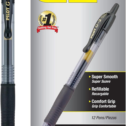 PILOT G2 Premium Refillable & Retractable Rolling Ball Gel Pens, Bold Point, Black Ink, 12-Pack (31256)