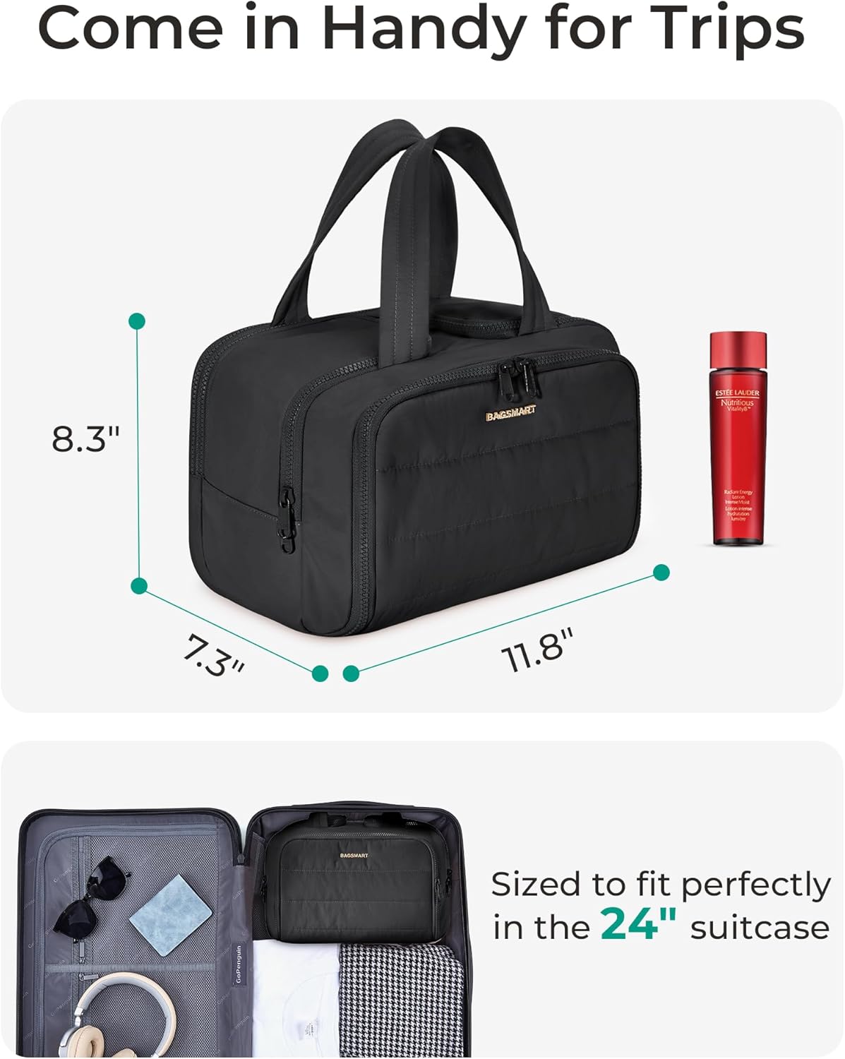 Lightweight Large Wide-Open Travel Toiletry Bag in Black - photo 5