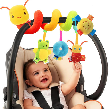 FPVERA Spiral Car Seat Toys - Baby Sensory Soft Plush Hanging Toys for 0-12 Months Stroller Crib Accessories, Essentials for Expecting Moms & Baby Shower Registry Gift