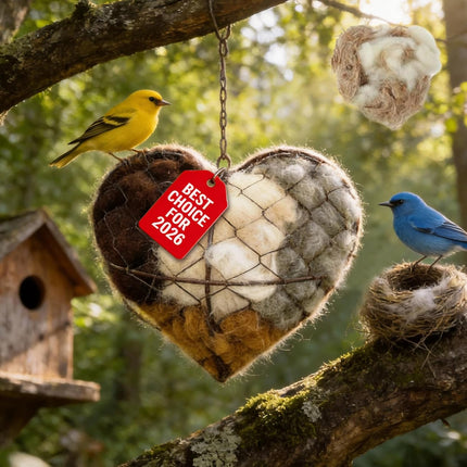 Bird Nesting Material Nest Alpaca Fiber Heart Holder for Wild Birds Warmed Homes Blocker Wool Fur Fiber Nests Handmade Stuff Box Balls Supplies Natural Shaped Feeder Hearts Hair Cotton Hanging