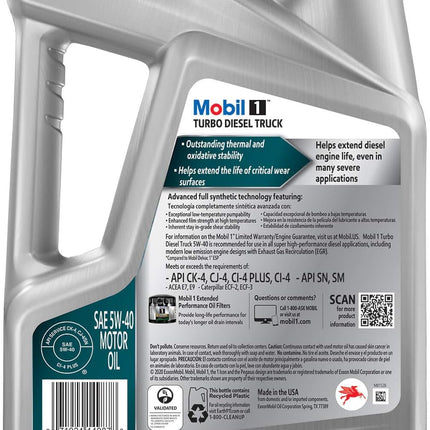Mobil 1 Turbo Diesel Truck Full Synthetic Motor Oil 5W-40, 1 Gal
