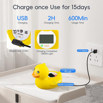 b&h Baby Bath Thermometer - USB Rechargeable, Instant & Accurate Temperature Readings, Waterproof, Digital Water Temperature Monitor for Newborns & Toddlers (Classic Charging Duck)