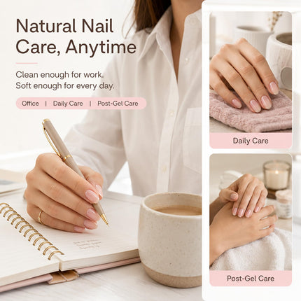Fortalecimiento y crecimiento de uñas, esmalte de uñas rosa, tratamiento de cuidado de uñas